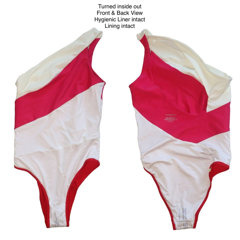 summersalt One-Shoulder Colorblock One-Piece Swimsuit in Red, Pink & Cream - Picture 6 of 7